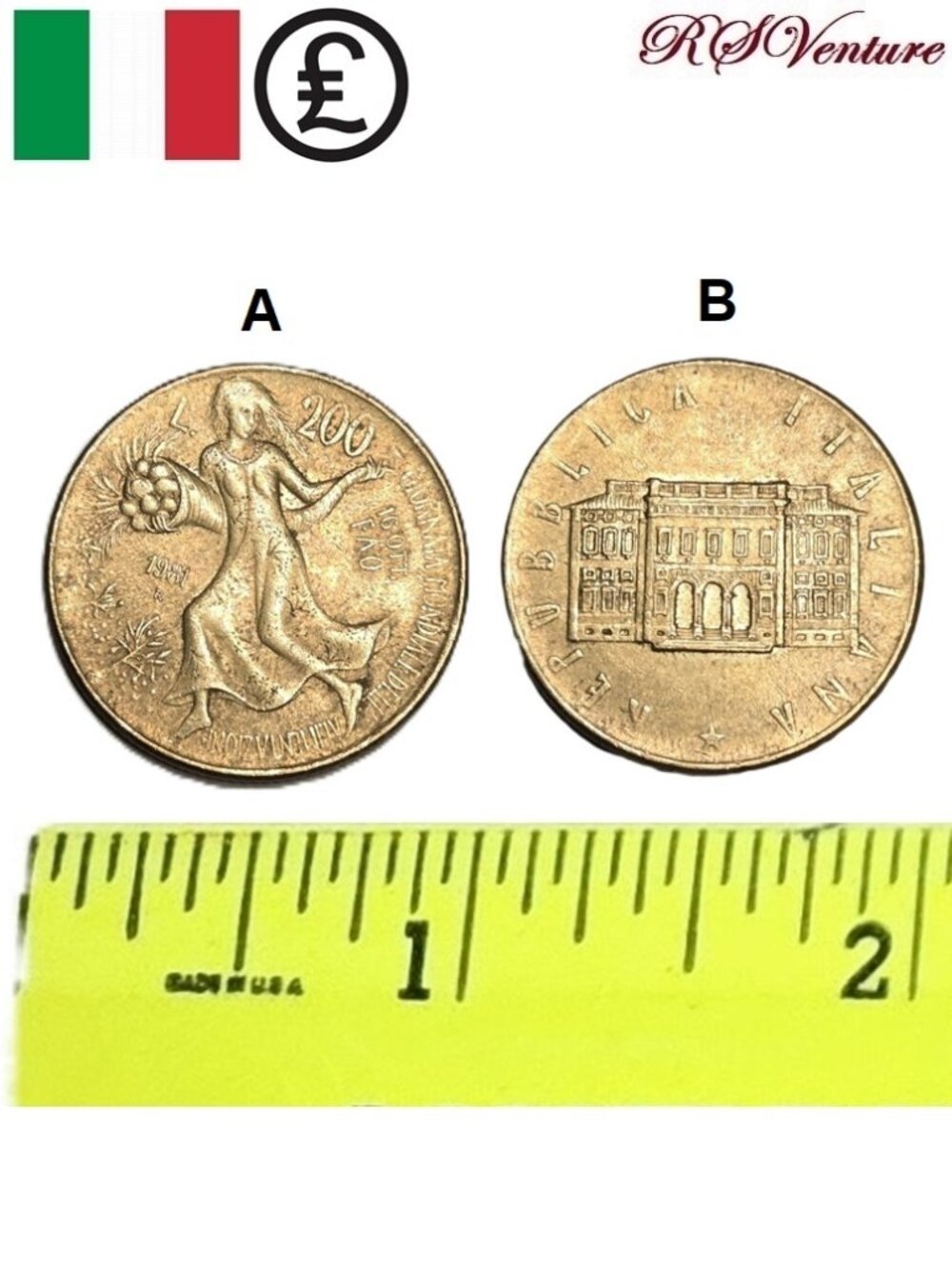 Vintage 1981 Italian Lira Coin L.200